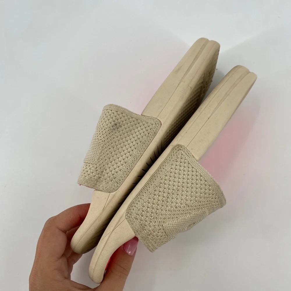APL TechLoom Slide Womens 7 Beige Neon Pink Athletic Knit Sandals